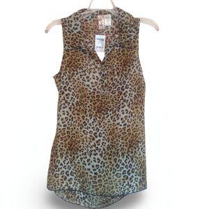 L8ter Cheetah Y2K Tunic Top Womens M Sleeveless Cut Out Flowy Sheer Animal Print